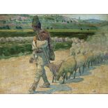 Gore Mircescu (1885-1950), Romanian artist, Landscape with a shepherd and his large flock of