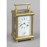 Travel alarm clock, France 19th century, brass, with top handle, faceted glass on all sides, faceted