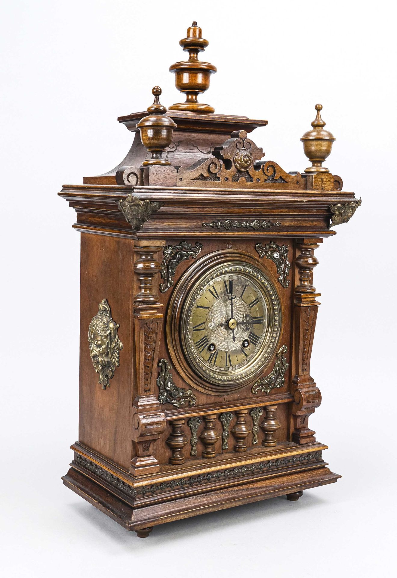 Oak table clock, c. 1860, Lenzkirch no. 29156, architectural design, richly decorated with gilded - Image 2 of 2