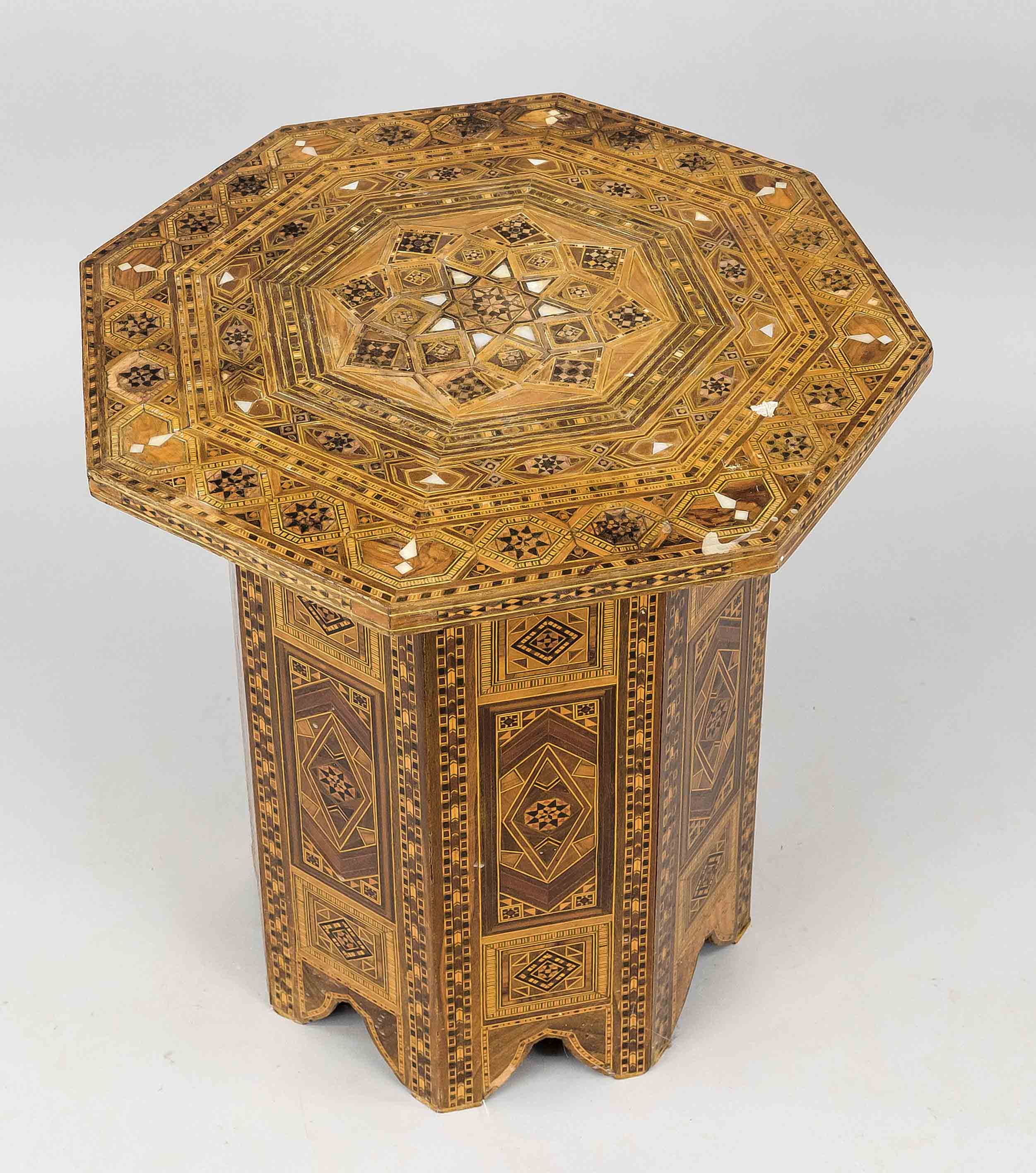 Octagonal inlaid table, oriental (probably Egyptian) 1st half 20th century, various woods and