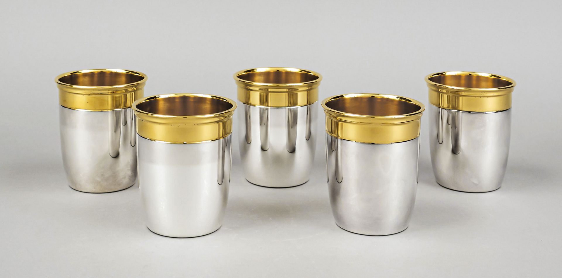 Five beakers, German, 2nd half 20th century, maker's mark Emil Hermann, Waldstetten, sterling silver