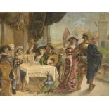 Anonymous painter around 1900, large, historicizing painting of a dinner party in late medieval