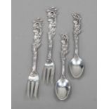 Twelve pieces of cutlery, German, 20th century, silver 800/000, handles with relief decoration,