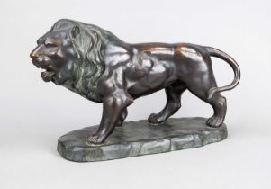 Striding lion, terracotta, designed by KARL KEMEDINGER (1897-1964), bronze patinated figure of a