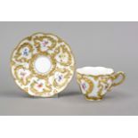 Cup and saucer, Meissen, mark 1924-1934, 1st choice, the wall with relief cartouches, opulently