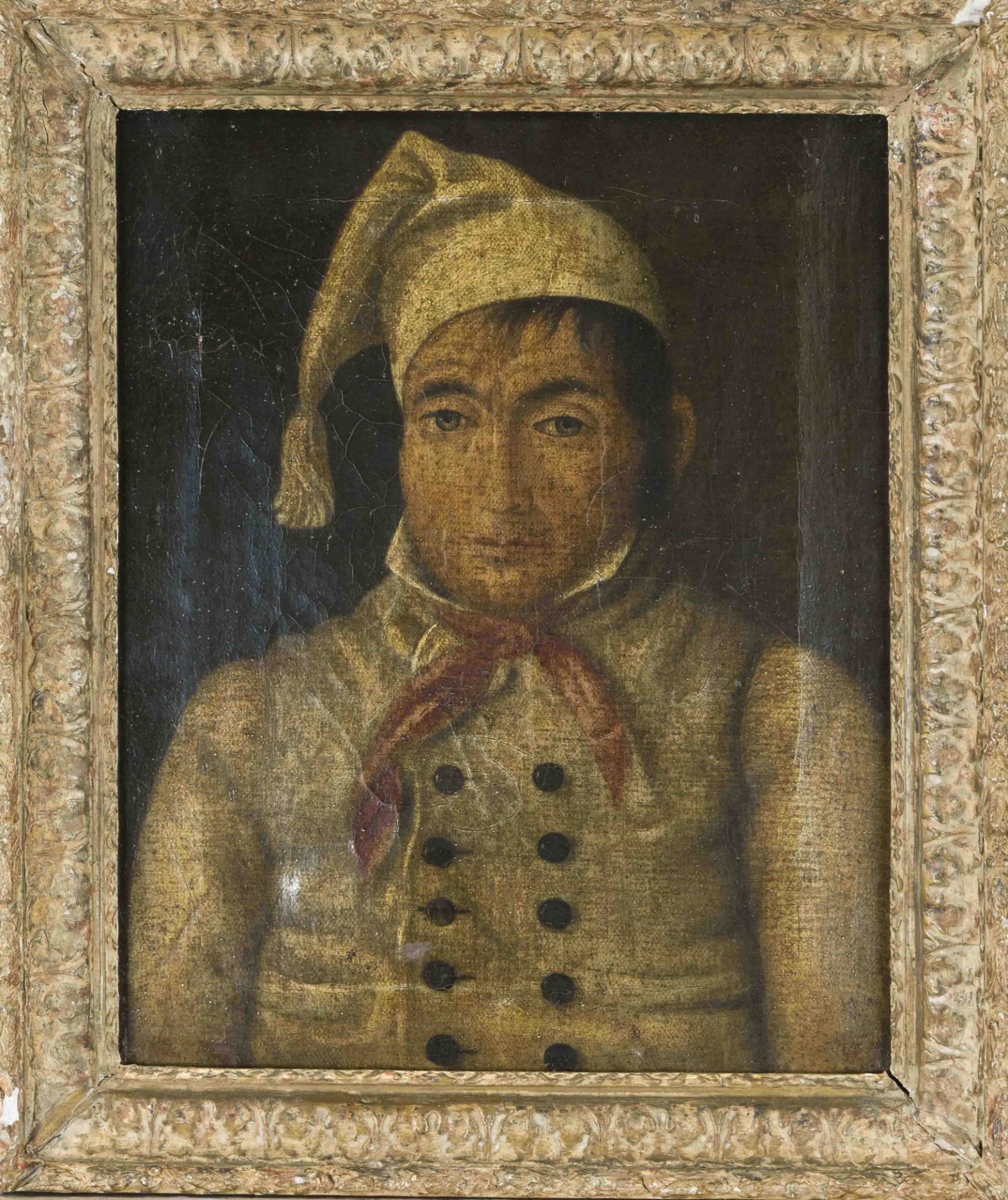 Anonymous portrait painter c. 1820, Portrait of a cook with a red ribbon, oil on canvas, unsigned,