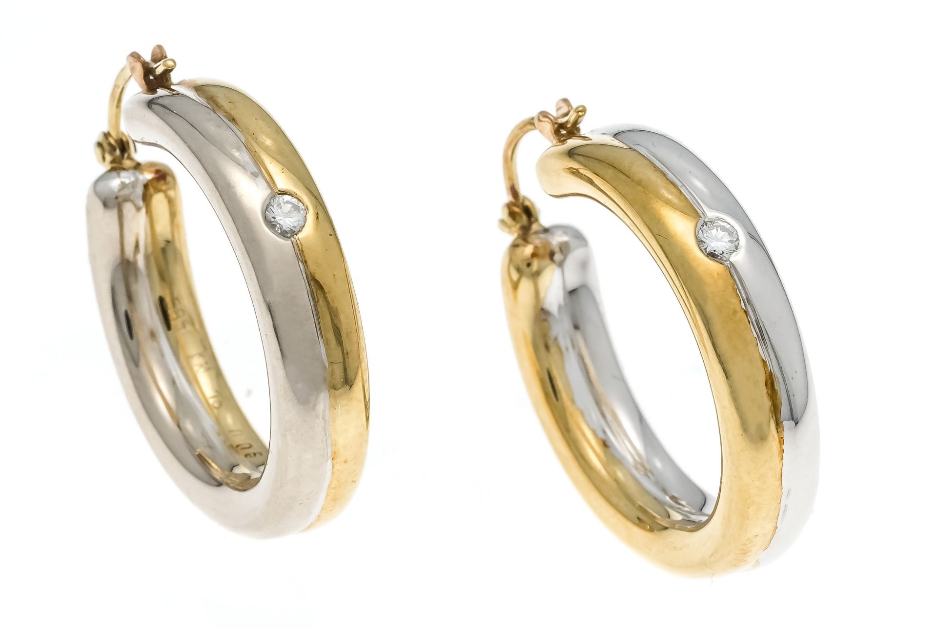 Diamond hoop earrings GG/WG 585/000, each with one brilliant-cut diamond, total 0.10 ct W/SI, d.
