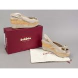 Baldinini, platform wedge sandals, soft sand-coloured suede and other materials, attached bow with