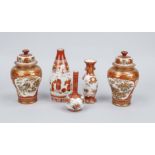 5 Kutani vases, Japan late 19th century (Meiji). Including a few lidded vases. Partly rubbed and