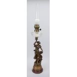 Figural kerosene lamp, late 19th century, inscribed ''Carmen'', signed I. Madrassi. rubbed and