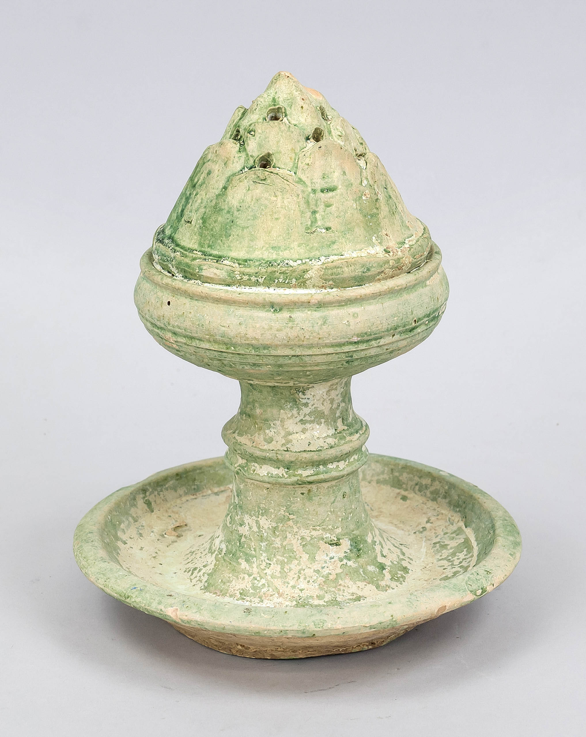 Incense burner/Censer Boshanlu, China, probably Han period. Apple green glazed ceramic with