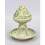 Incense burner/Censer Boshanlu, China, probably Han period. Apple green glazed ceramic with