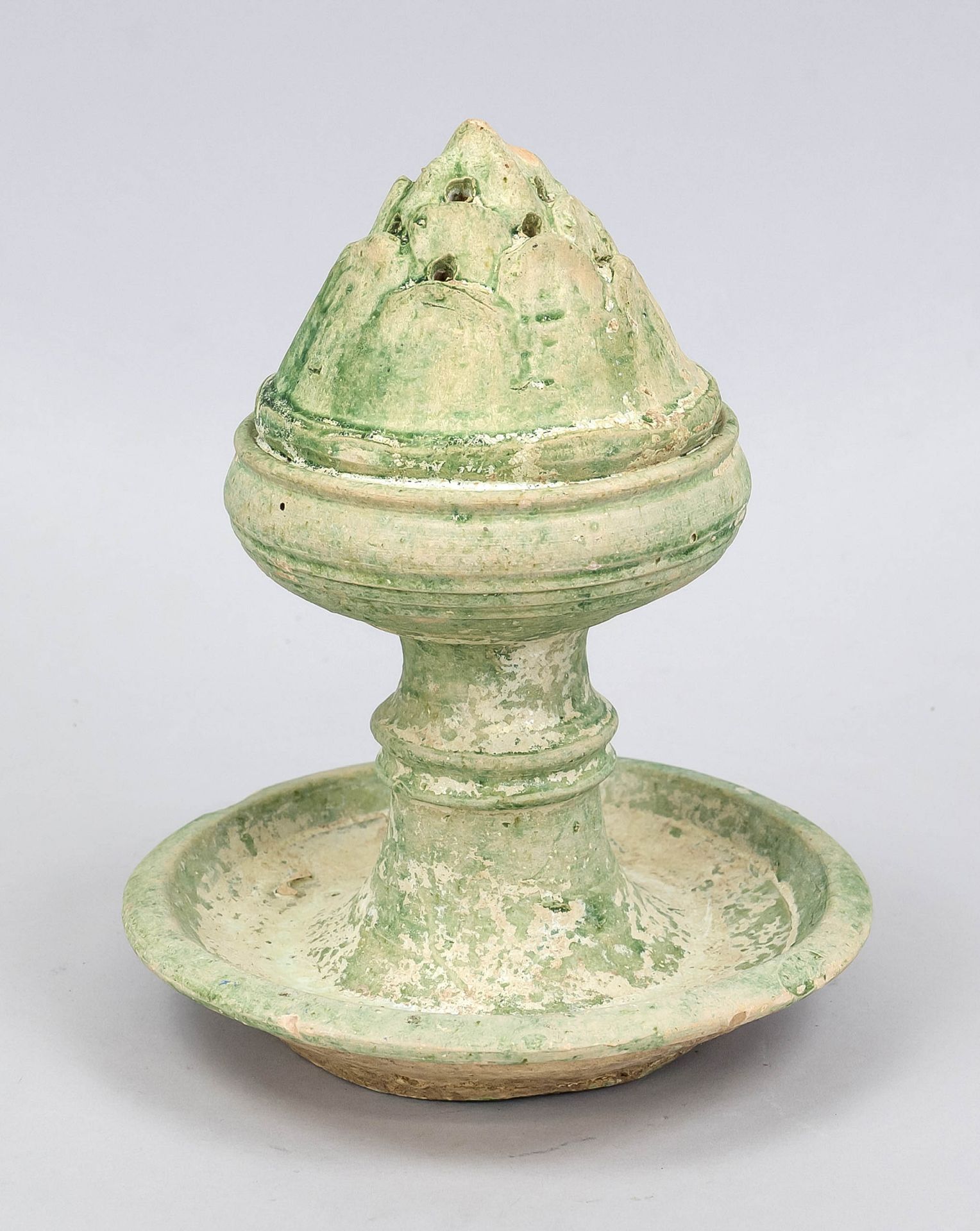 Incense burner/Censer Boshanlu, China, probably Han period. Apple green glazed ceramic with