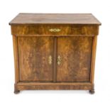 Half-cupboard, late Biedermeier around 1845, walnut burl, 2-door body with drawer fronts, stained