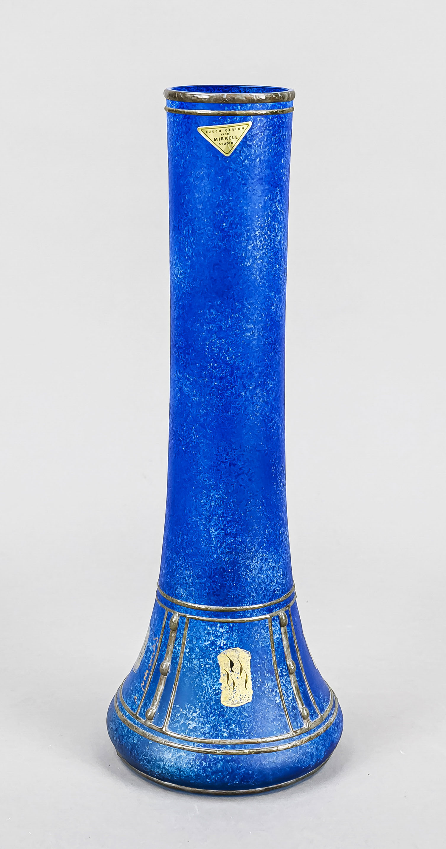 Studio glass vase, Czech Republic, 2nd half 20th century, round base, tapering, long straight