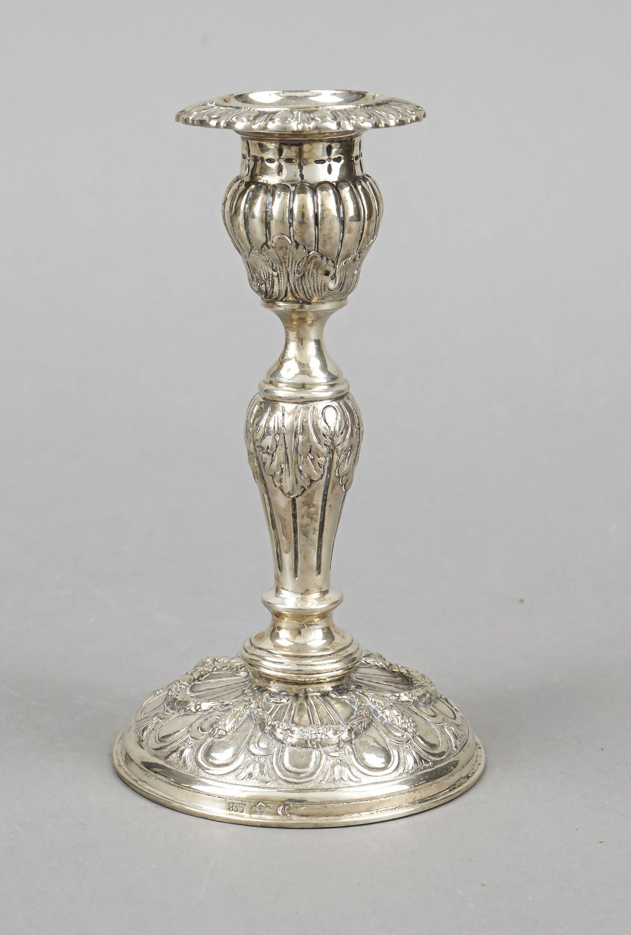 Candlestick, German, 20th century, marked Albo, silver 800/000, round domed stand, baluster shaft,