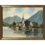 Two different landscape painters, mid-20th century, two small paintings with views of the Alps,