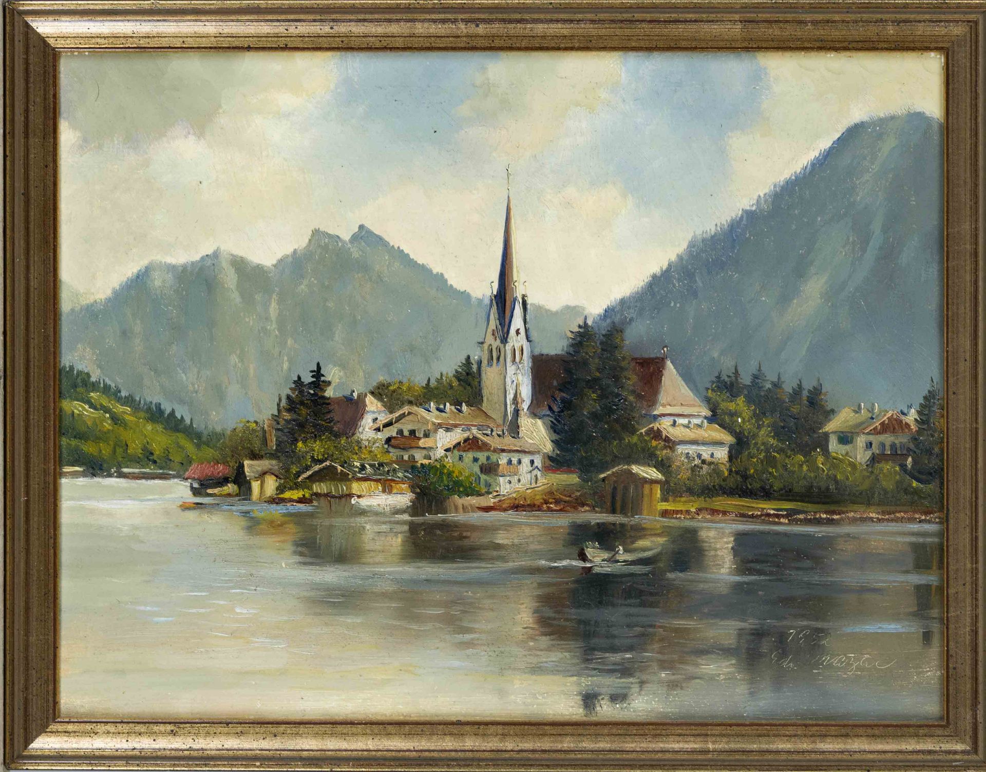 Two different landscape painters, mid-20th century, two small paintings with views of the Alps,