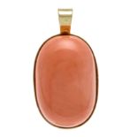 Salmon coral pendant GG 585/000 with an oval coral cabochon 111 ct in a lighter, slightly marbled