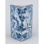 Baroque stove tile with a slain dragon, faience, blue and white, chipped, h. 26 cm