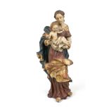 Tyrolean carver of the 20th century, large Mary with child, polychrome painted and partly gilded