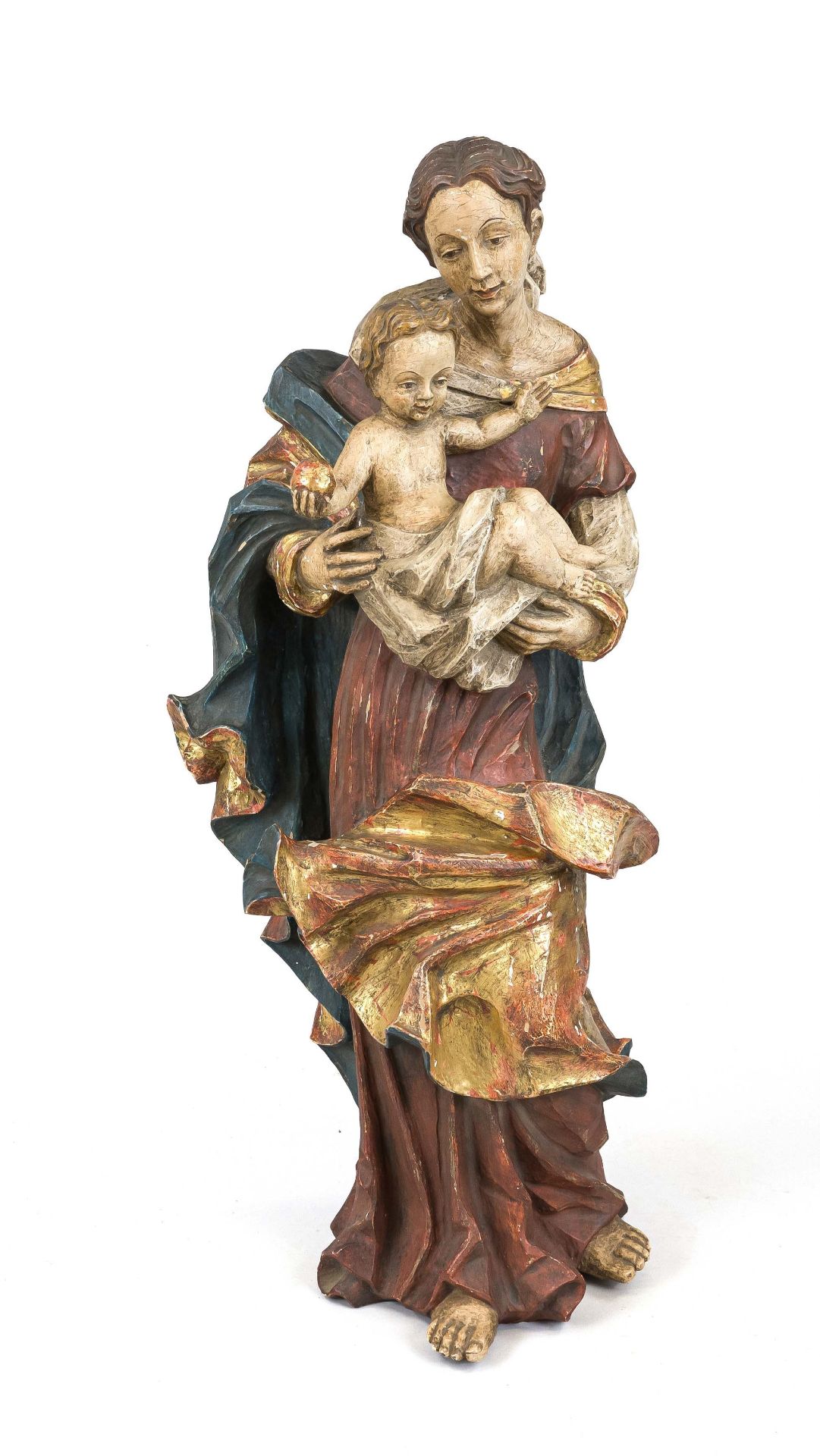 Tyrolean carver of the 20th century, large Mary with child, polychrome painted and partly gilded