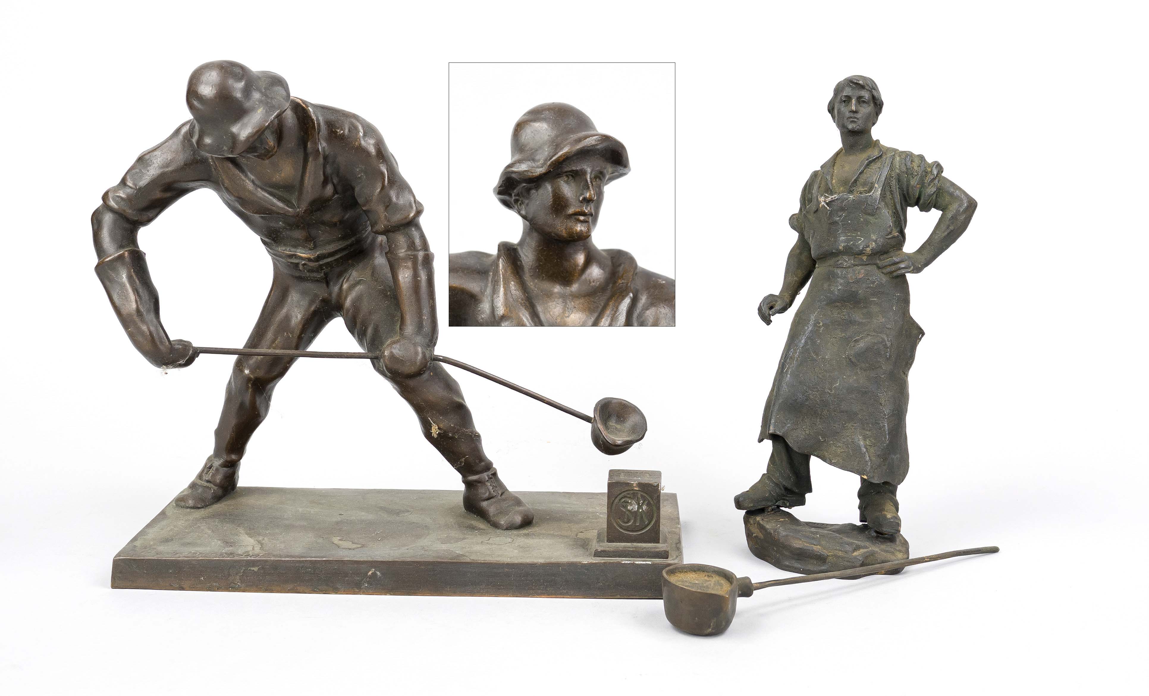 Erich van den Driesch (1878-c.1915), iron caster, patinated bronze on plinth, signed, as well as