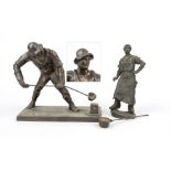 Erich van den Driesch (1878-c.1915), iron caster, patinated bronze on plinth, signed, as well as