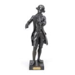 Marcel Debut (1865-1933), the young Mozart with violin, black patinated bronze, signed on stand,