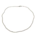 Akoya necklace with lobster clasp GG/WG 585/000 set with 2 octagonal diamonds 0.01 ct W/SI, strand