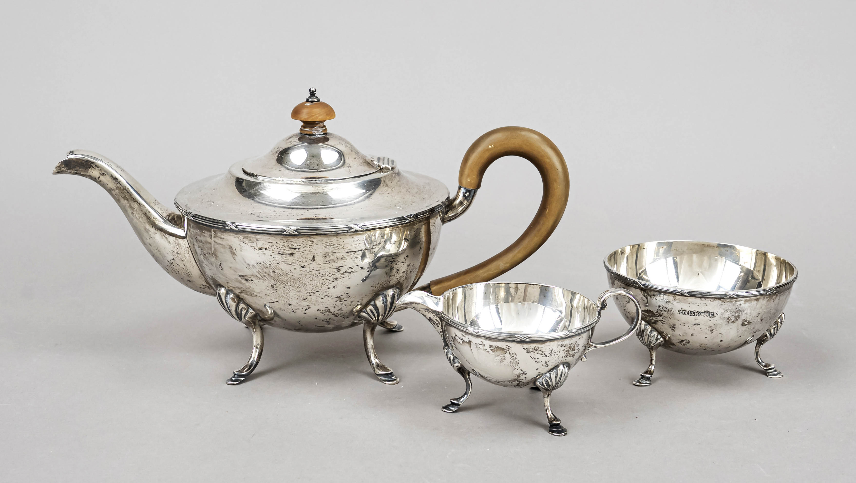 Three-piece tea centerpiece, England, 1916, maker's mark The Usher Manufacturing Co, Birmingham,