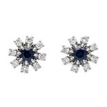 Sapphire-brilliant stud earrings WG 585/000 with 2 round faceted sapphires 4.5 mm dark blue,