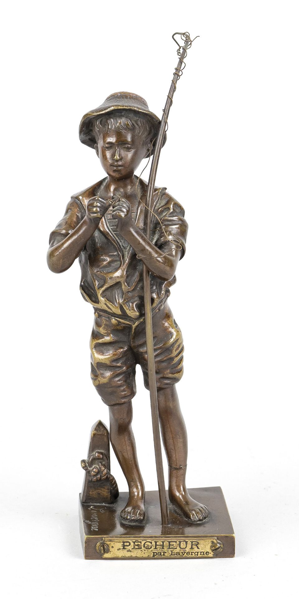 Adolphe Jean Lavergne (ca. 1863-1928), French sculptor, ''Le pecheur'', bronze sculpture of a
