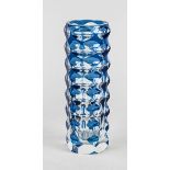 Vase, Italy (?), 20th century, hexagonal stand, straight angular body, clear glass, partly blue