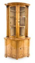 Biedermeier glass top corner cupboard, circa 1810, cherrywood, arched form, glazed 2-door top