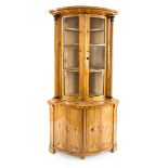 Biedermeier glass top corner cupboard, circa 1810, cherrywood, arched form, glazed 2-door top