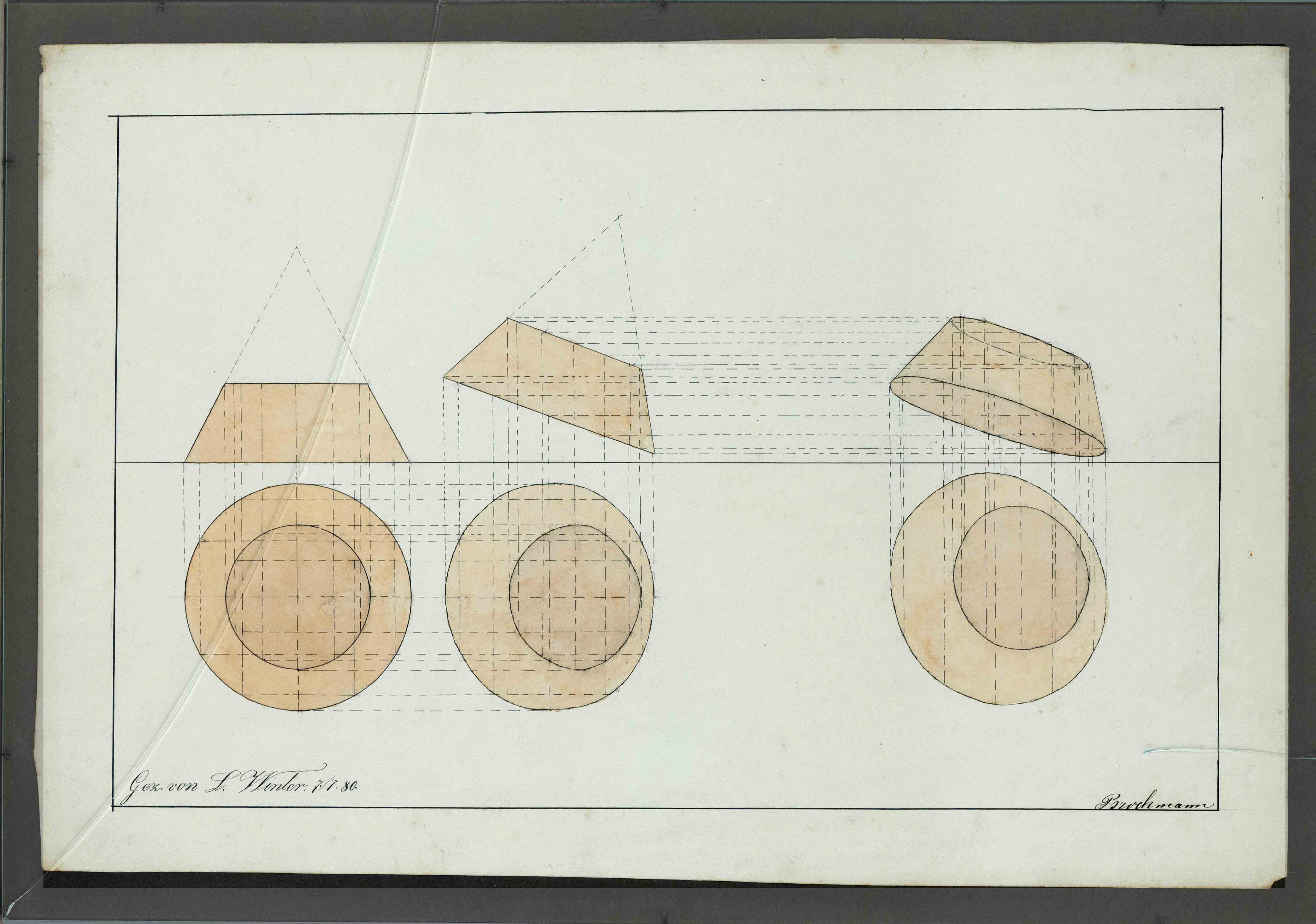 L. Winter, late 19th century, 4 drawings with architectural studies, ink and watercolor, each signed - Image 3 of 4