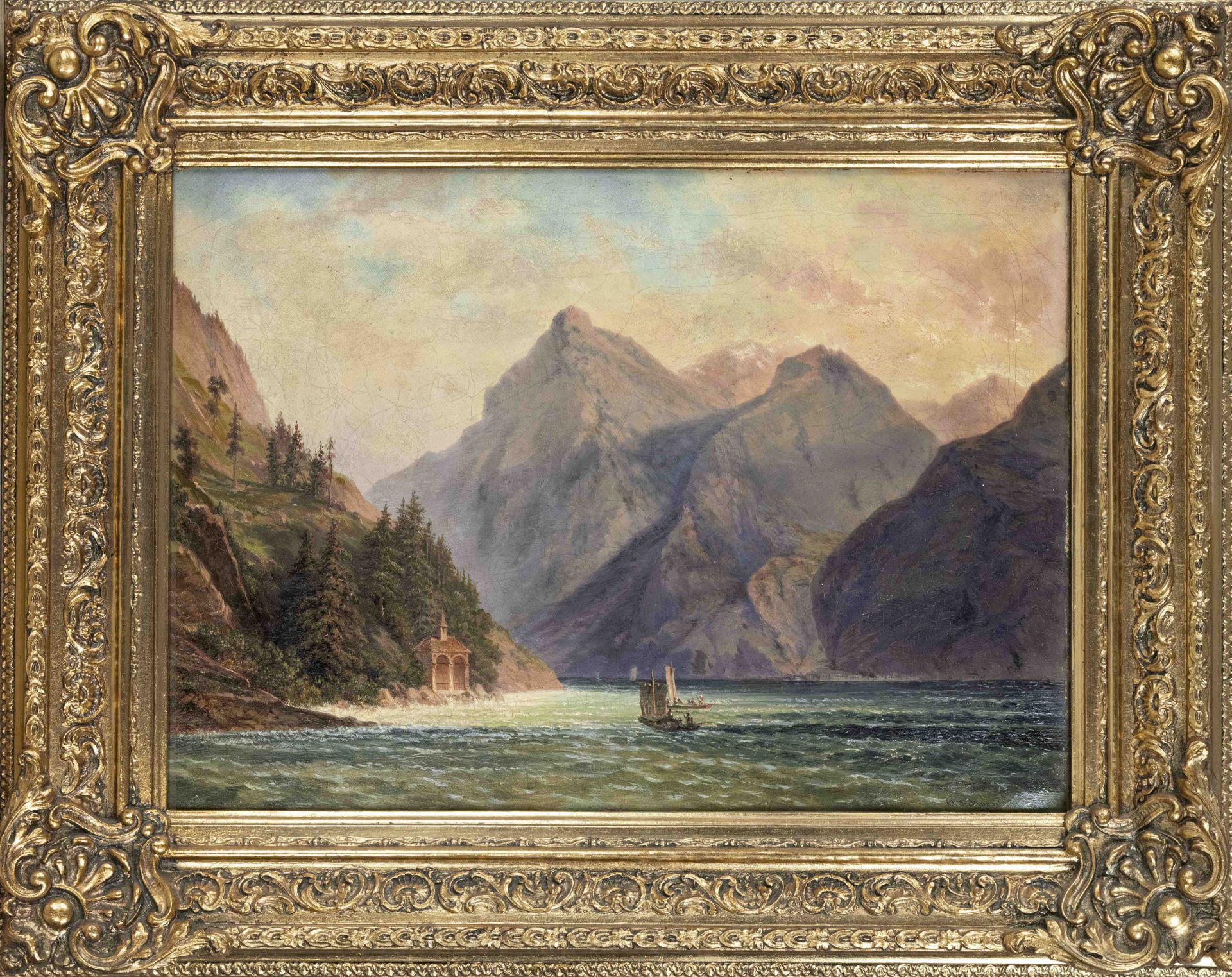 Albert Schoenbeck (active ca.1834-1860), Boote auf dem Weg zur Tellskapelle am Vierwaldstättersee,