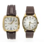 Mixed lot of 2 men's wristwatches double, automatic and manual winding both running, with leather