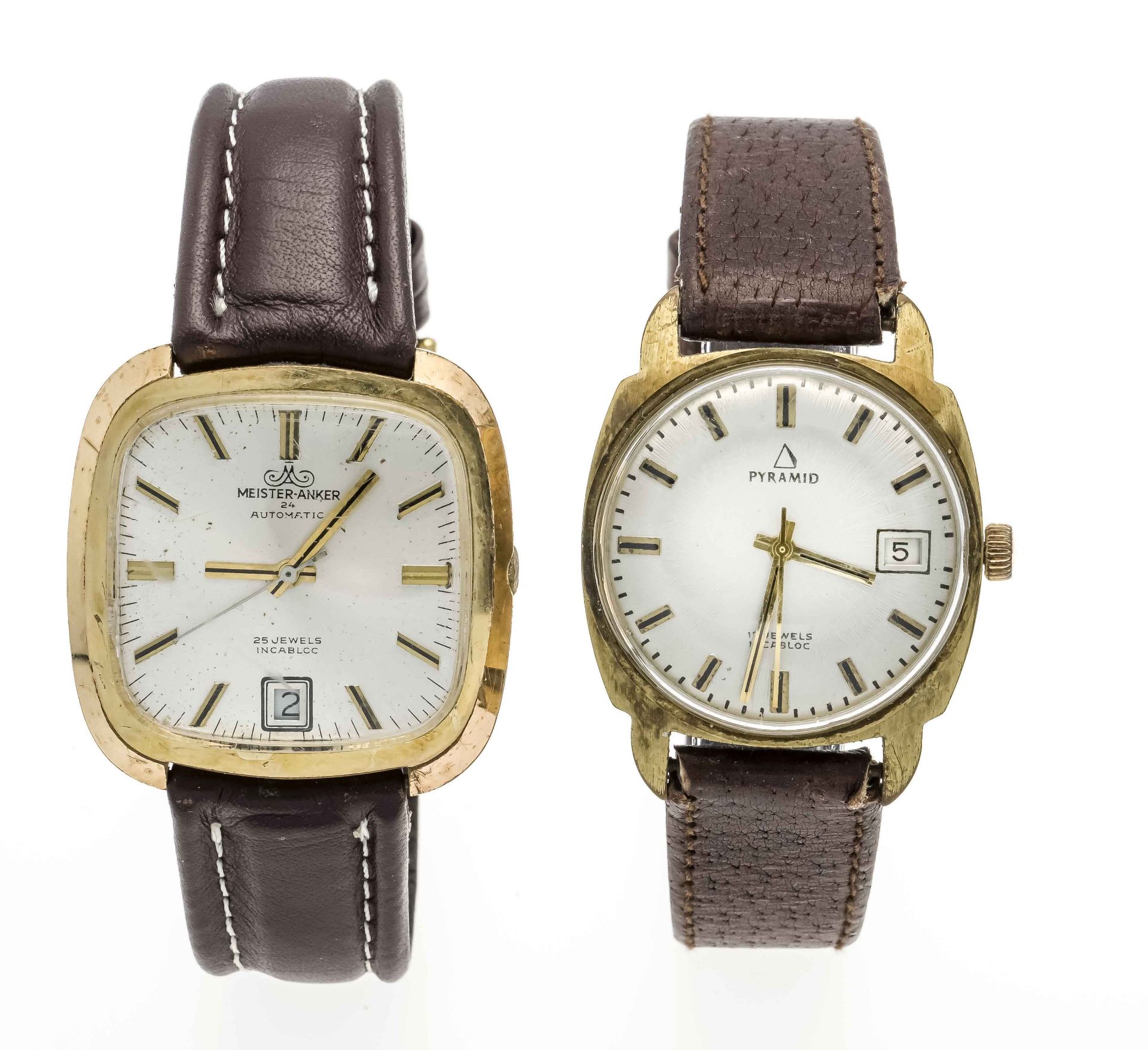 Mixed lot of 2 men's wristwatches double, automatic and manual winding both running, with leather