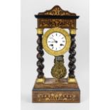 Portal clock, 2nd half 19th century, walnut partly ebonized, with floral and thread maple inlays