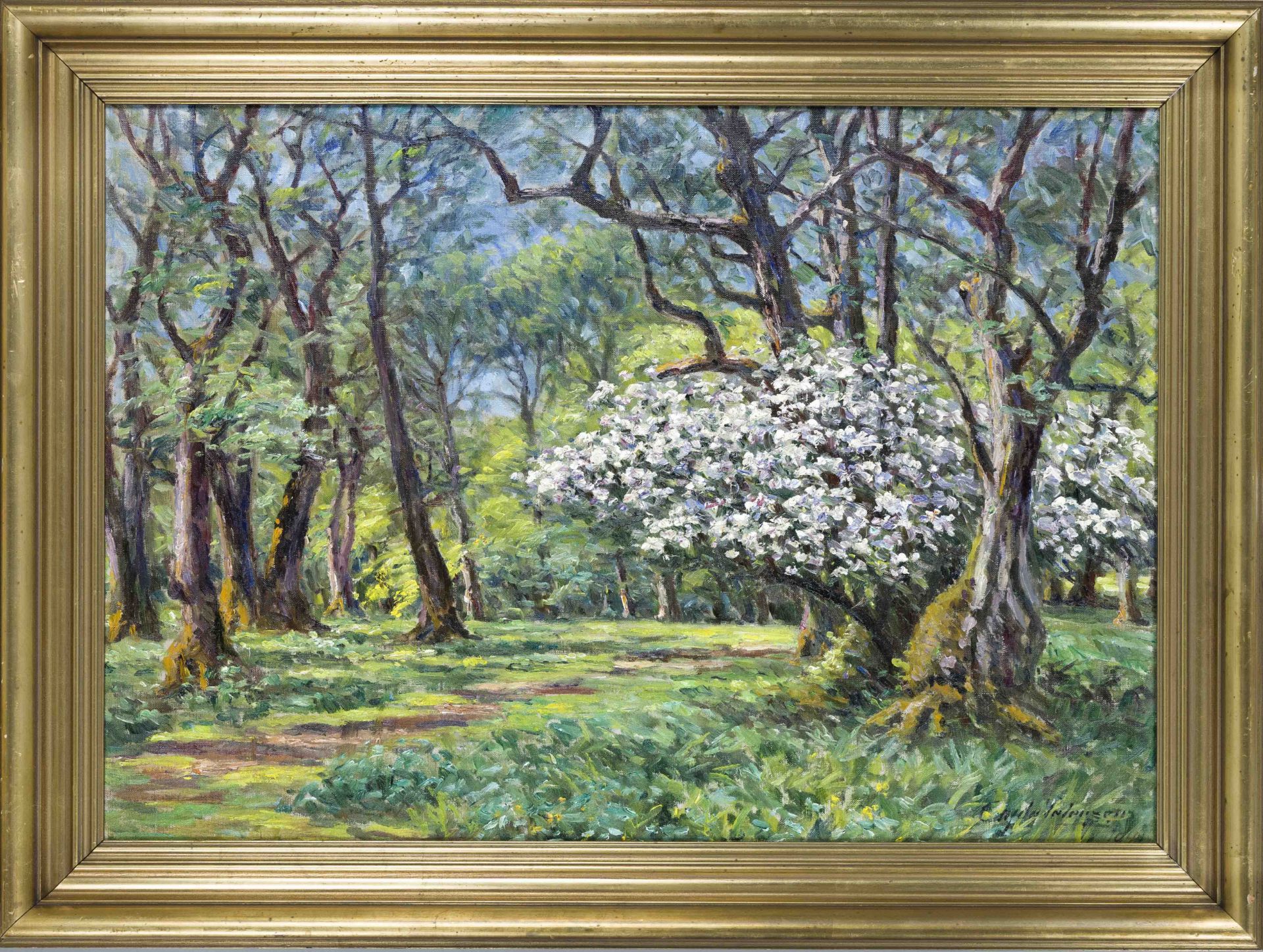 Hans Gyde Petersen (1862-1943), Danish painter, Park Landscape with Blossoming Tree, oil on