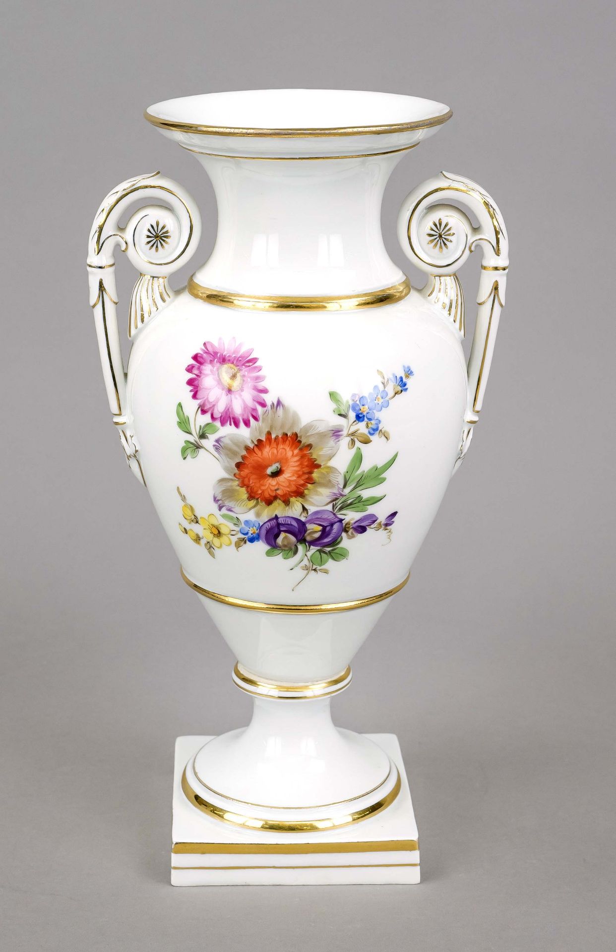 Amphora vase, Meissen, mark after 1934, 1st choice, amphora shape with raised rosette handles,