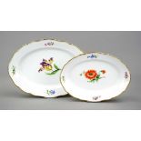 Two oval serving platters, Meissen, marks 1924-1934, 2nd choice, New cut-out shape, polychrome