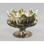 Footed bowl, 20th century, blown model, round wavy stand, short shaft, bowl with bird decoration