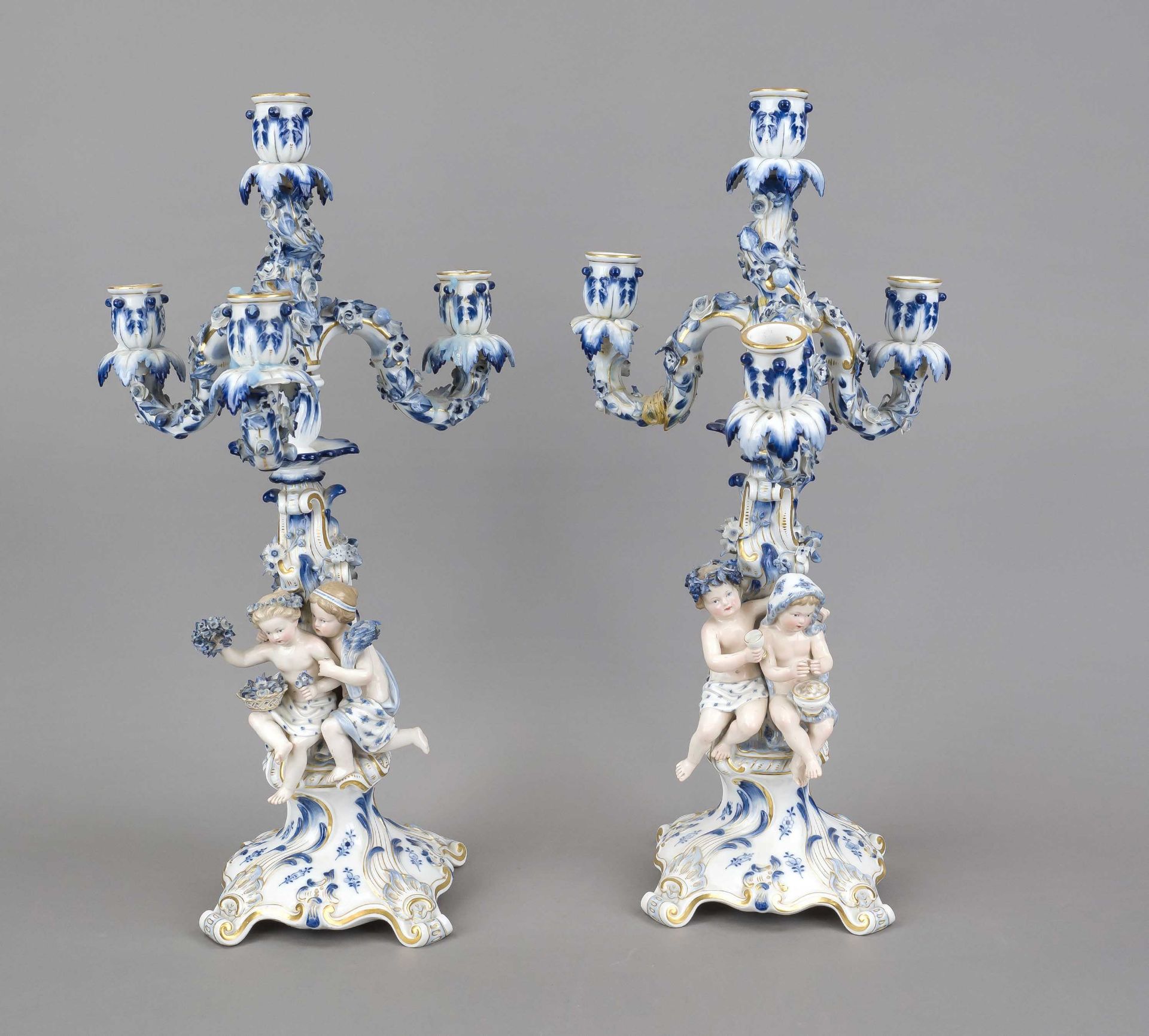 A pair of figural candlesticks, Meissen, Knauff Schwerter, mark 1850-1924, 1st choice, designed by - Image 2 of 2