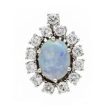 Opal-brilliant pendant WG 585/000 with an oval opal cabochon 8 x 6 mm in a good - light play of