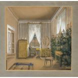 Anonymous painter of the 2nd half of the 19th century, late Biedermeier interior, gouache over