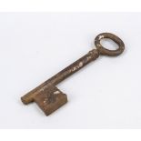 Oversized iron key, 19th century or older, iron. Very massive, heavy design. Beard without recesses,