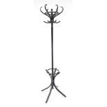 Coat stand in Thonet style, 20th century, bent beech wood painted black, on 4 feet, h. approx. 186